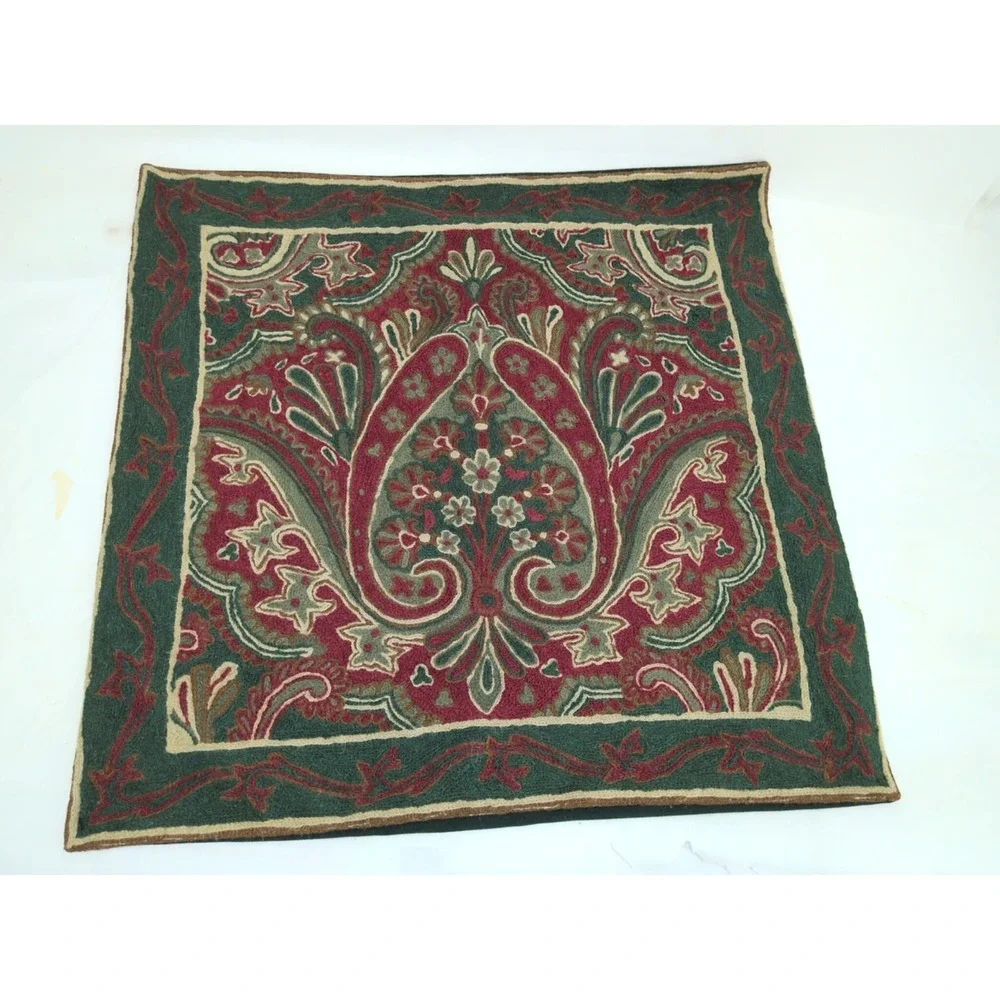 Pottery  Barn Woven Paisley Wool Cotton Tapestry Design Pillow Cover 26 X 26